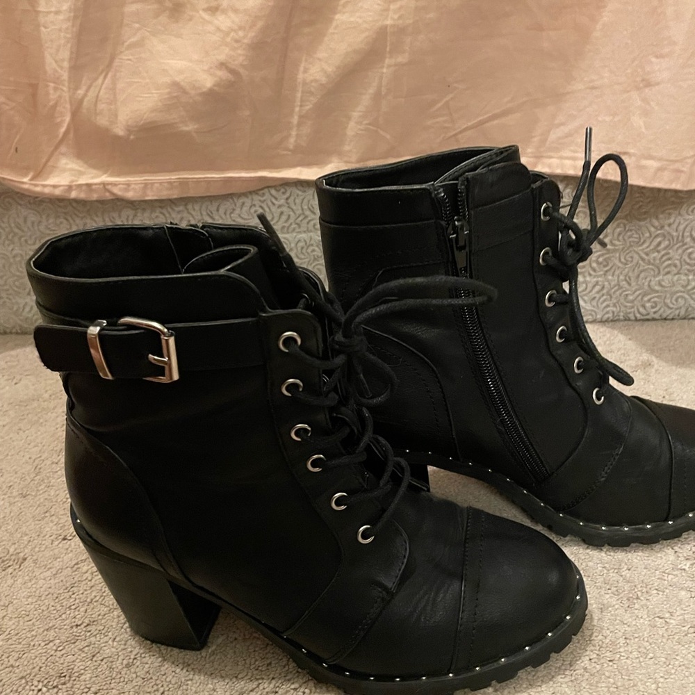 Diba Black and Silver Combat Moto Boots